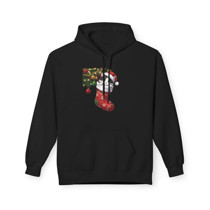 Kitten hiding in Christmas stocking Unisex Fleece Hoodie style 1