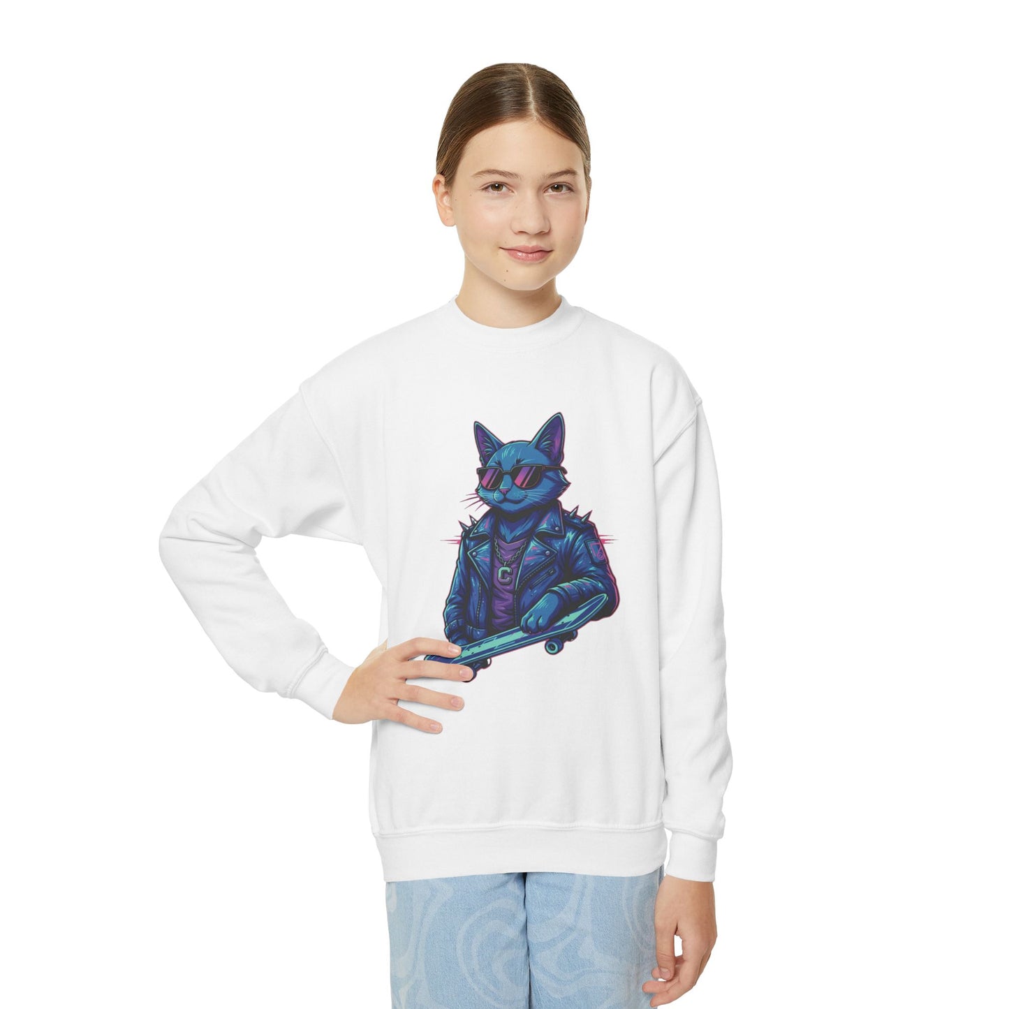Cool Cat - Cozy Unisex Youth Crewneck Sweatshirt style 2