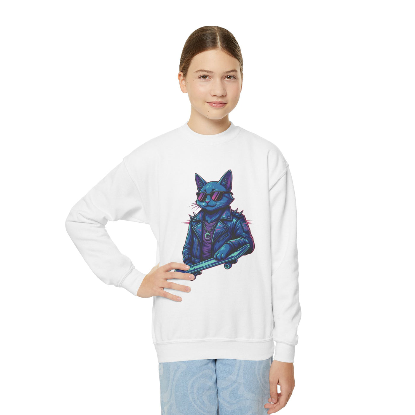 Cool Cat style 2 Youth Crewneck Sweatshirt - Cozy & Cute
