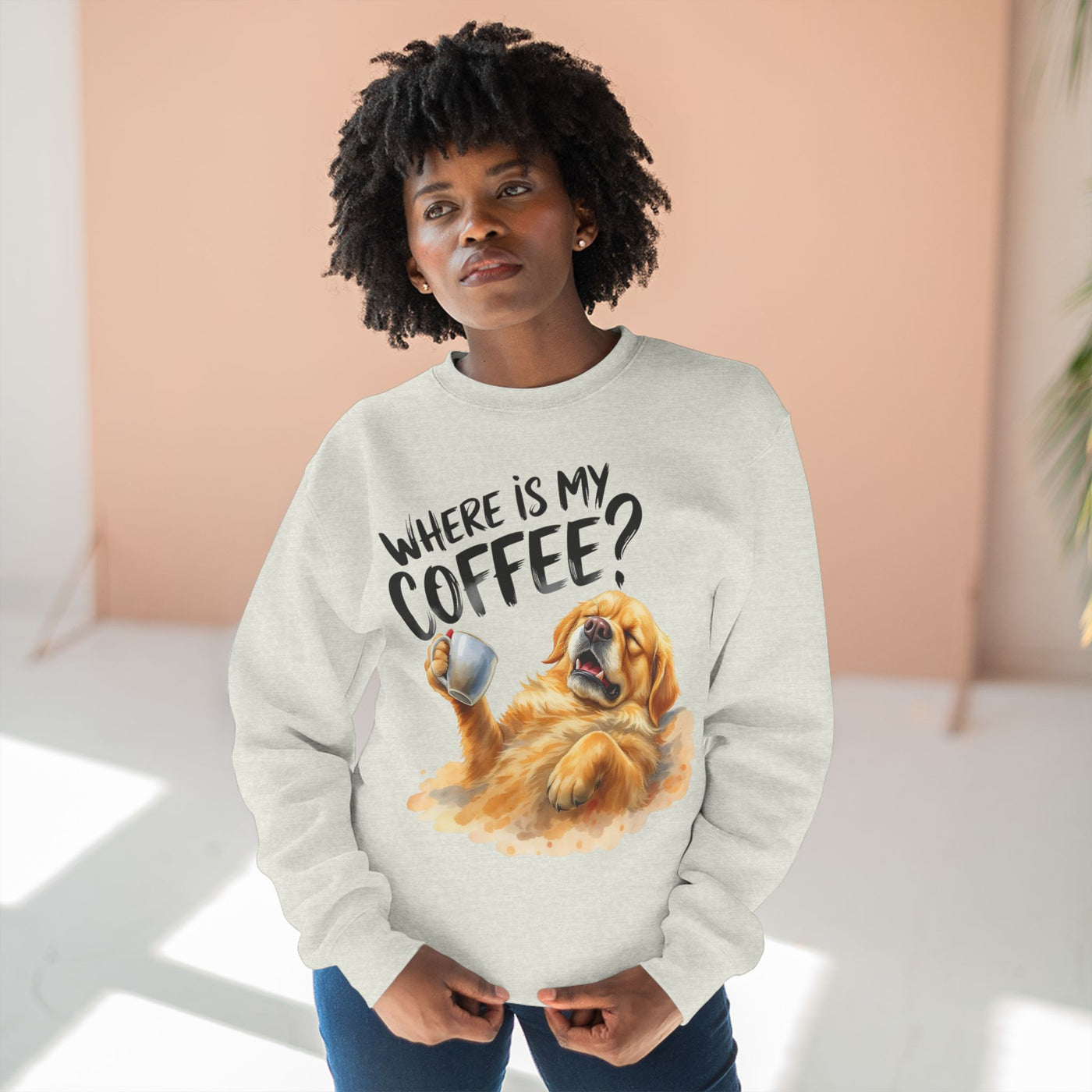 "Where is my coffee?" Dog Watercolor style 2 Unisex Crewneck Sweatshirt