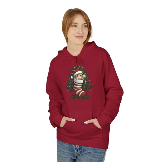 Kitten hiding in Christmas stocking Unisex Fleece Hoodie style 3