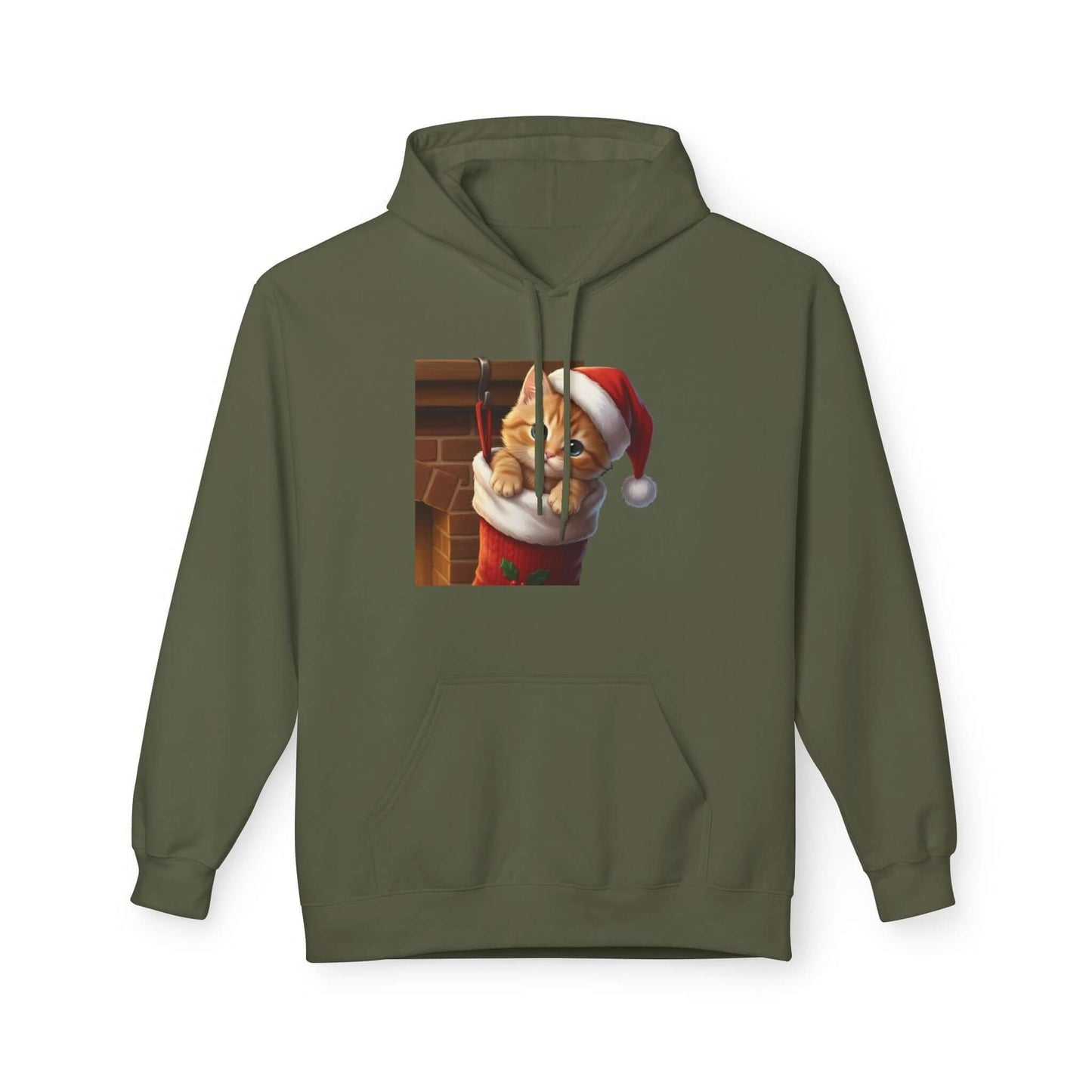Kitten hiding in Christmas stocking Unisex Fleece Hoodie style 4