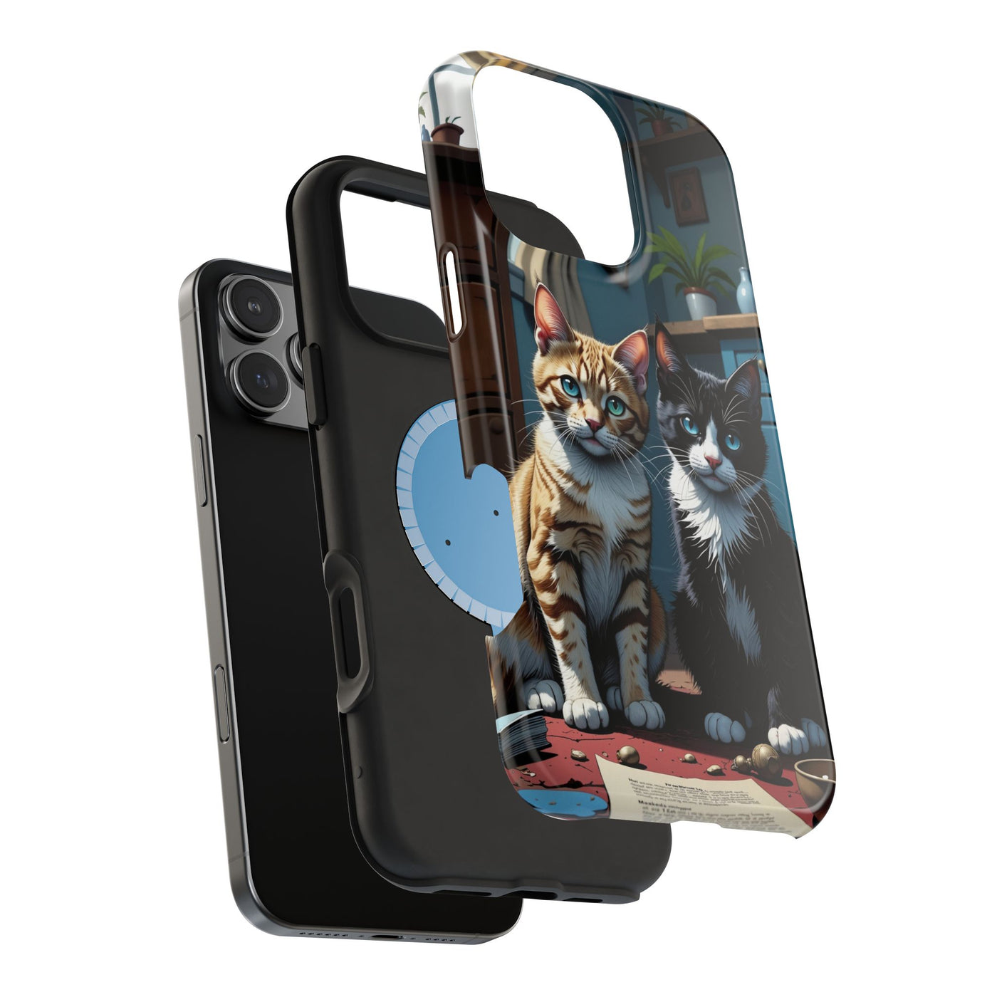 Cute Cats Magnetic Phone Case comic style 4, Cat Lover Gift, Impact-Resistant iPhone Case, Funny Pet Accessory, Unique Animal Design