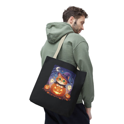 Halloween Cat anime style Tote Bag, Spooky Pet Lovers Gift, Boho Halloween Bag, Witchy Cat Tote, Fall Festivities Accessory