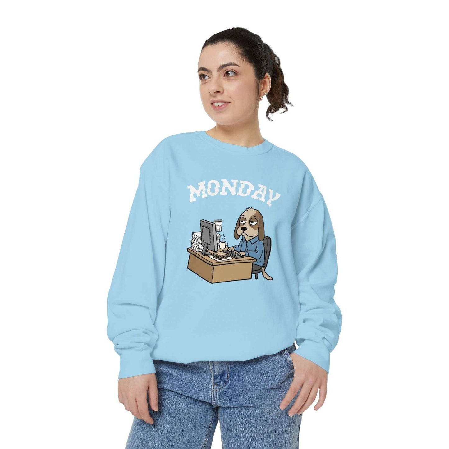 Monday Face Dog Stares Blankly Unisex Crewneck Sweatshirt style 4