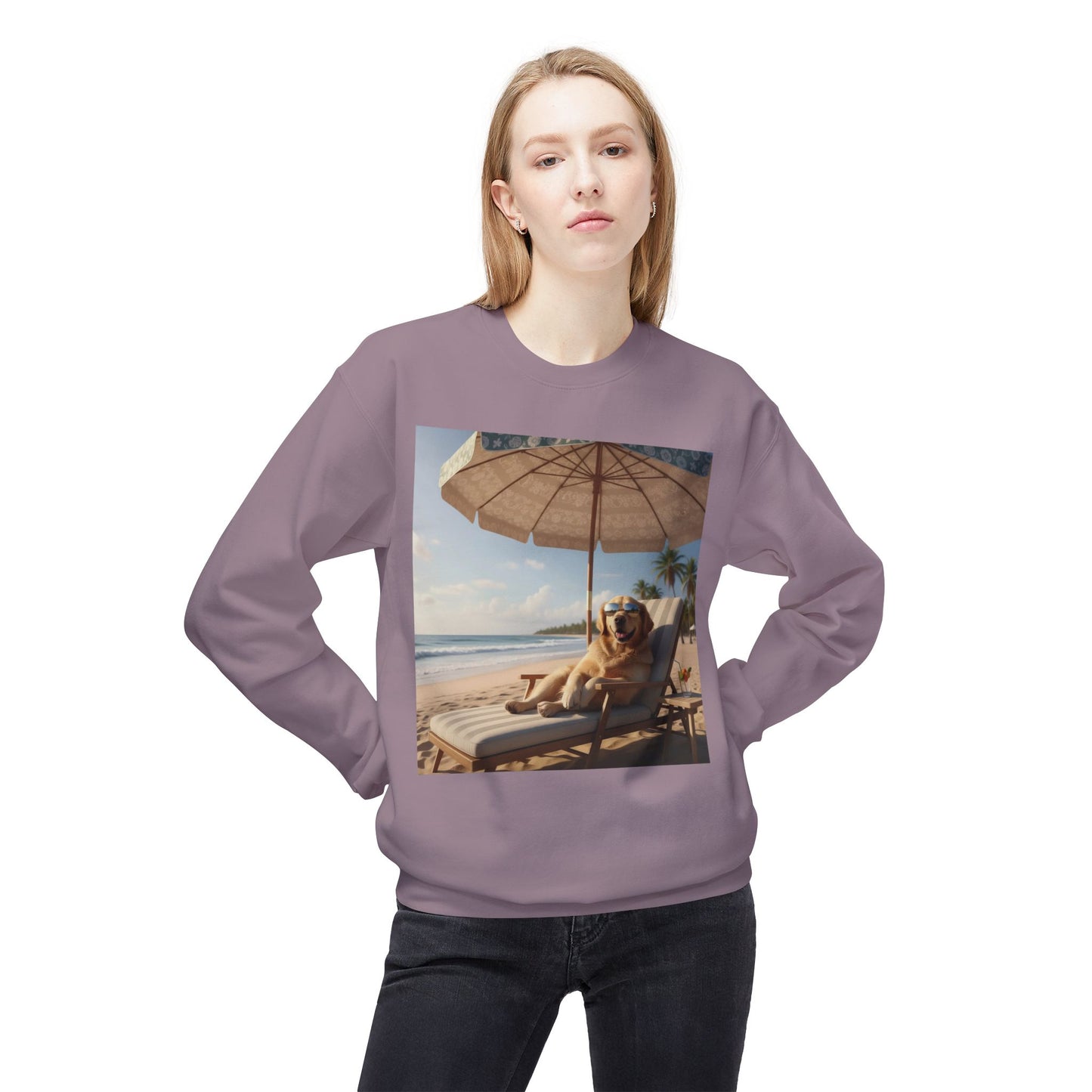 Beach Vibes Dog Graphic Unisex Crewneck Sweatshirt