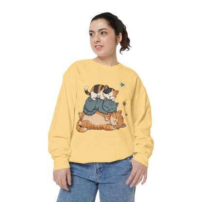3 Cute Sleeping Cats Cozy Graphic Unisex Crewneck Sweatshirt style 2