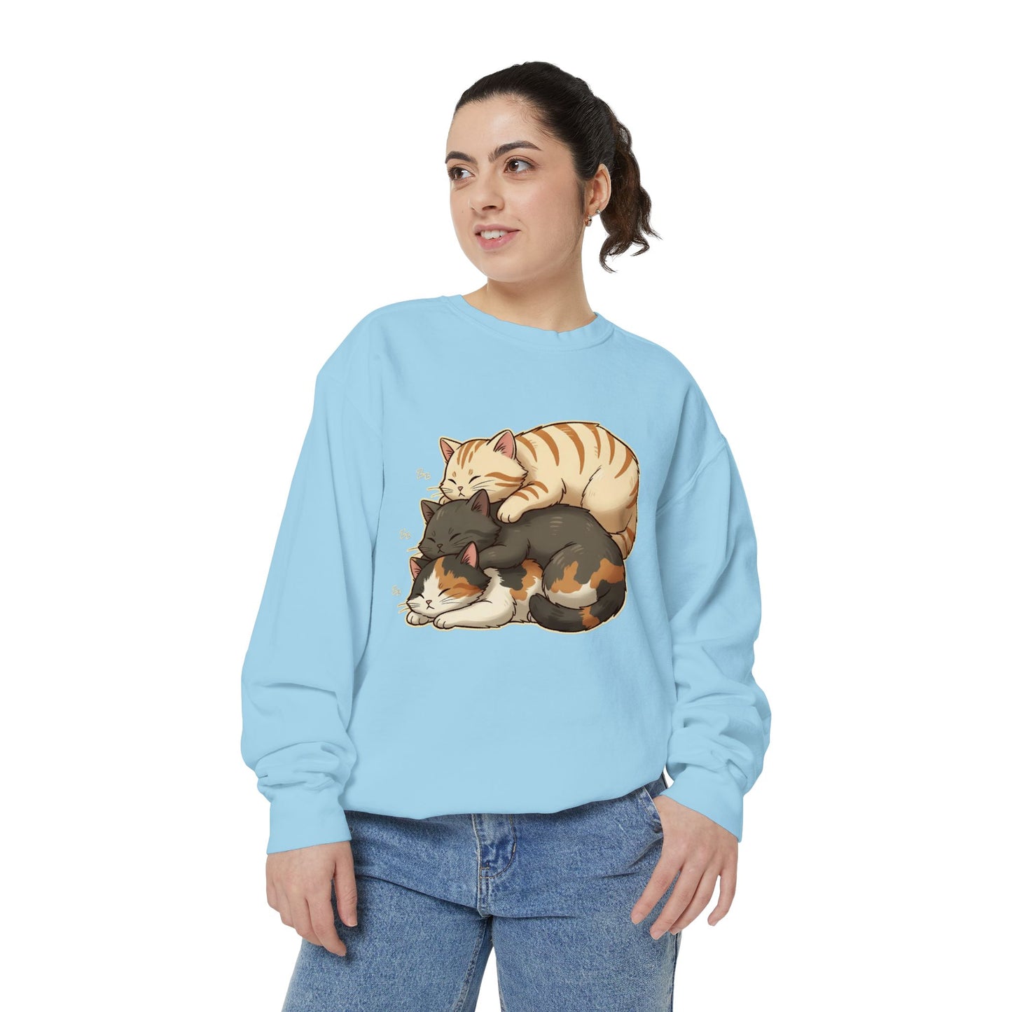 3 Cute Sleeping Cats Cozy Graphic Unisex Crewneck Sweatshirt style 4