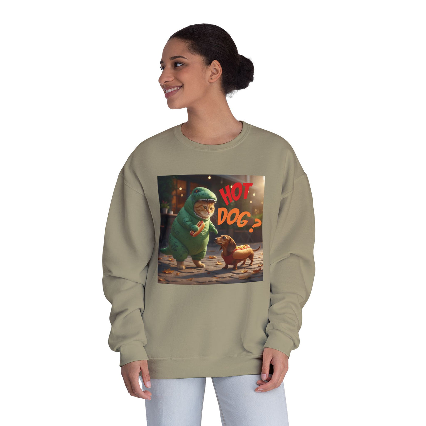 Tyrannosaurus Cat & Hot Dog Unisex NuBlend® Crewneck Sweatshirt