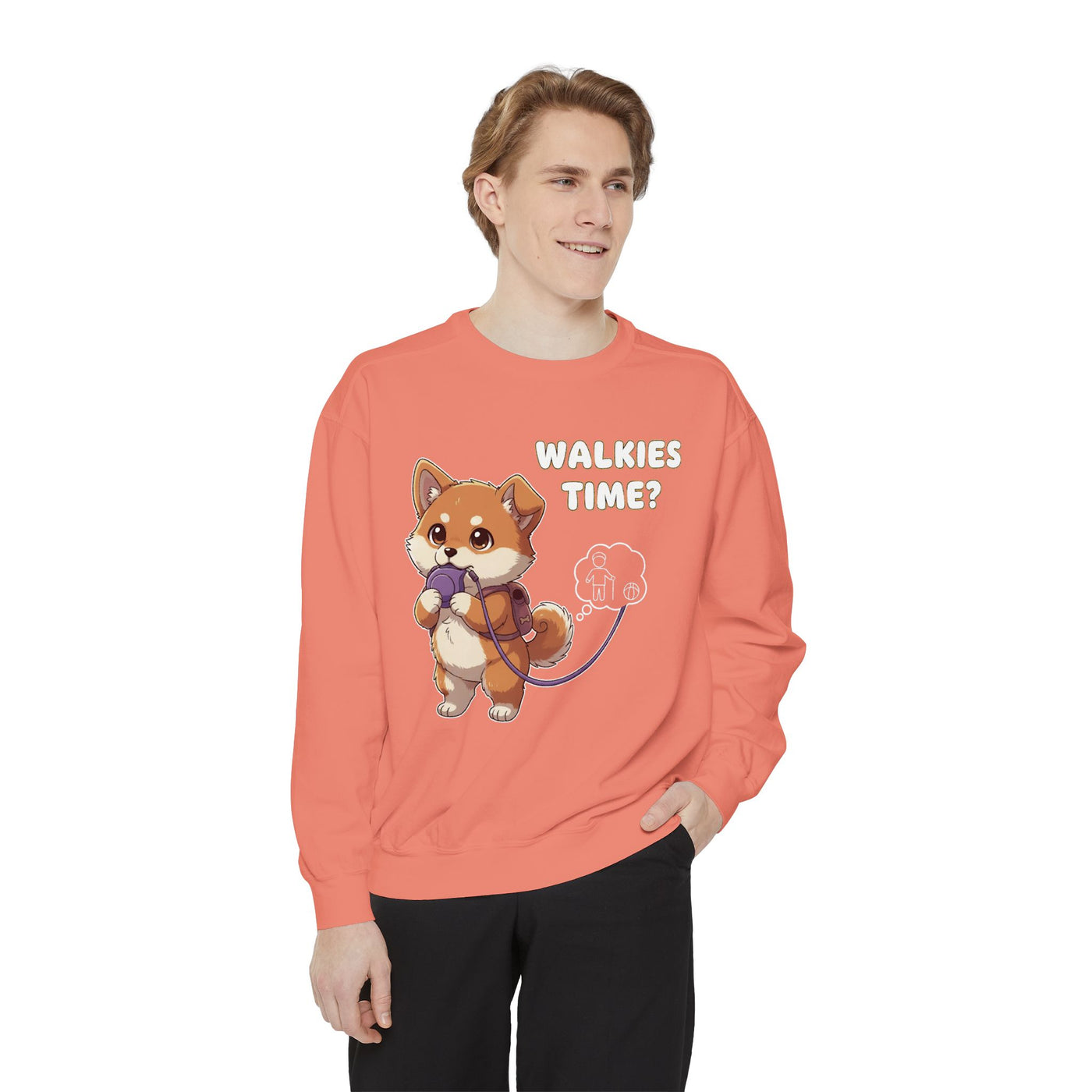 Cute Dog Walk Time style 3 Cozy Graphic Unisex Crewneck Sweatshirt