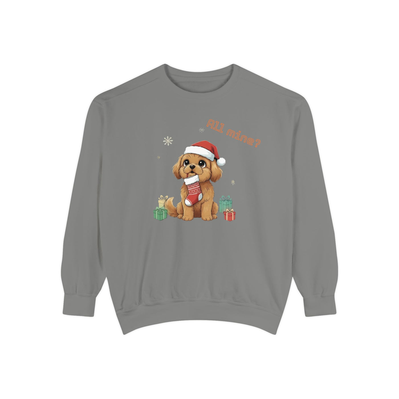 Cute Puppy waiting for Christmas presents style 8 Cozy Graphic Unisex Crewneck Sweatshirt