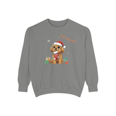 Cute Puppy waiting for Christmas presents style 8 Cozy Graphic Unisex Crewneck Sweatshirt