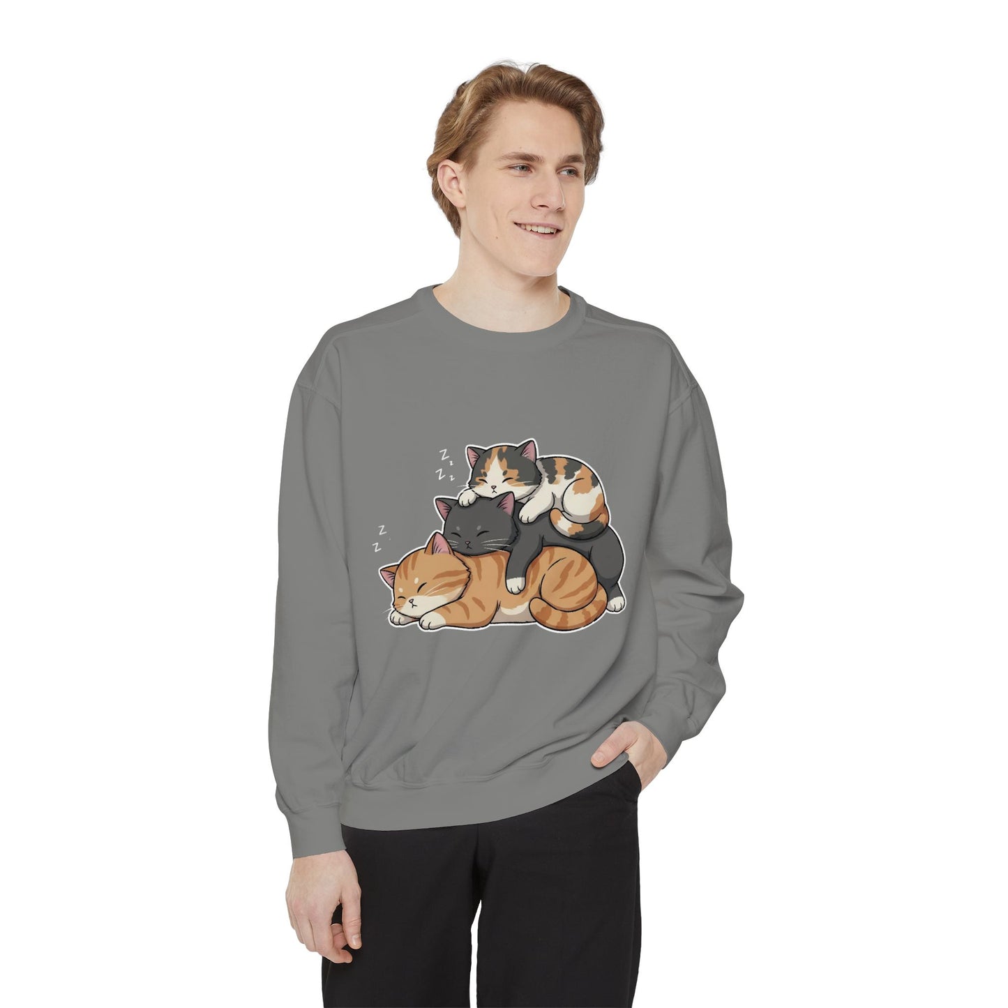 3 Cute Sleeping Cats Cozy Graphic Unisex Crewneck Sweatshirt style 7