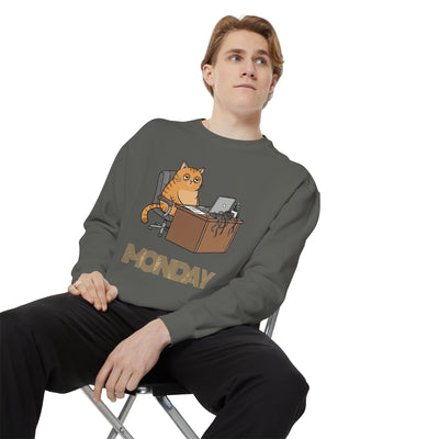 Monday Face Cat Stares Blankly Unisex Crewneck Sweatshirt style 3