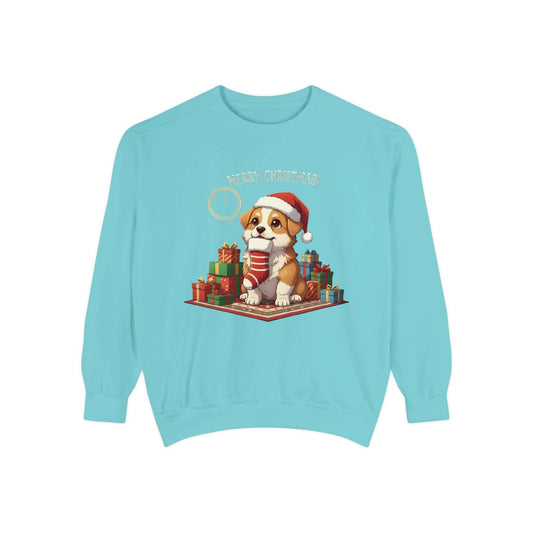 Puppy wait for Christmas presents Unisex Crewneck Sweatshirt style 1