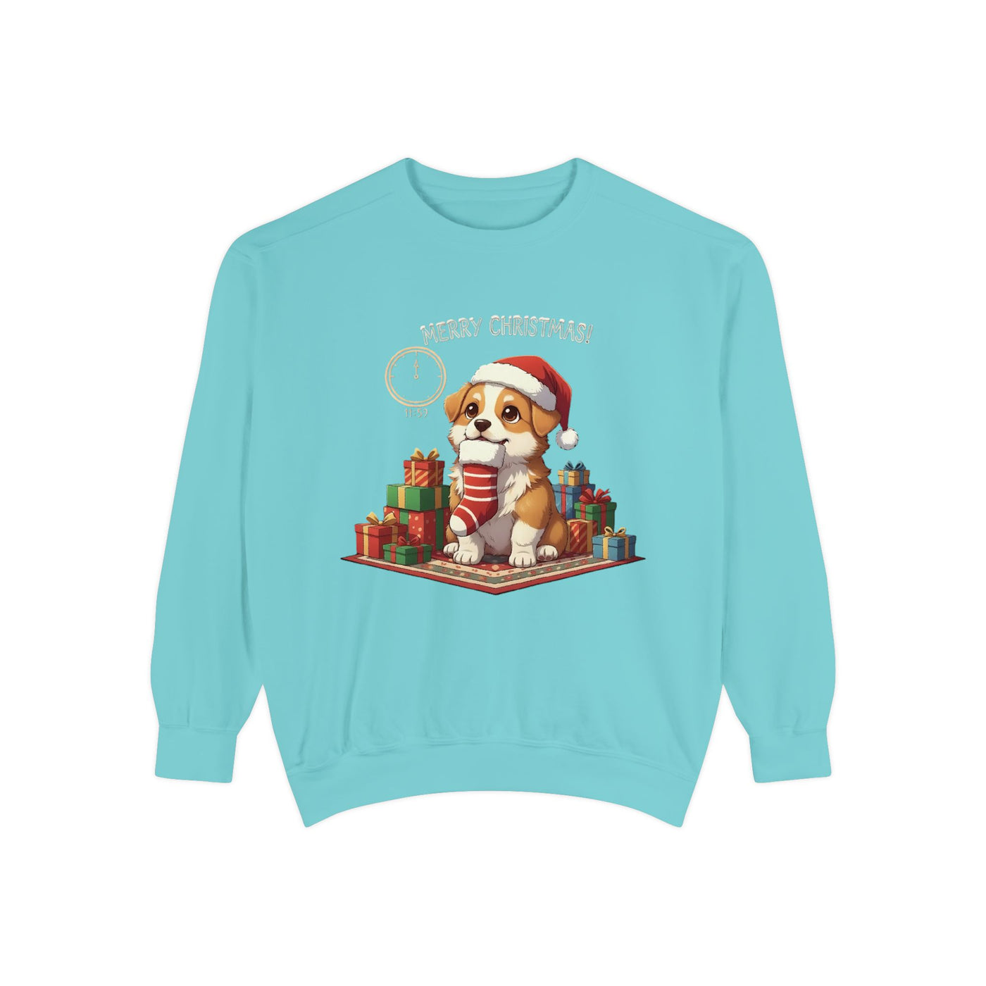Cute Puppy waiting for Christmas presents style 1 Cozy Graphic Unisex Crewneck Sweatshirt