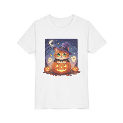 Halloween cute kitten anime style 7 Unisex Youth Tee | T-Shirt, Cute Pumpkin Shirt, Kids Halloween Outfit, Cat Lover Gift, Fun Fall Apparel
