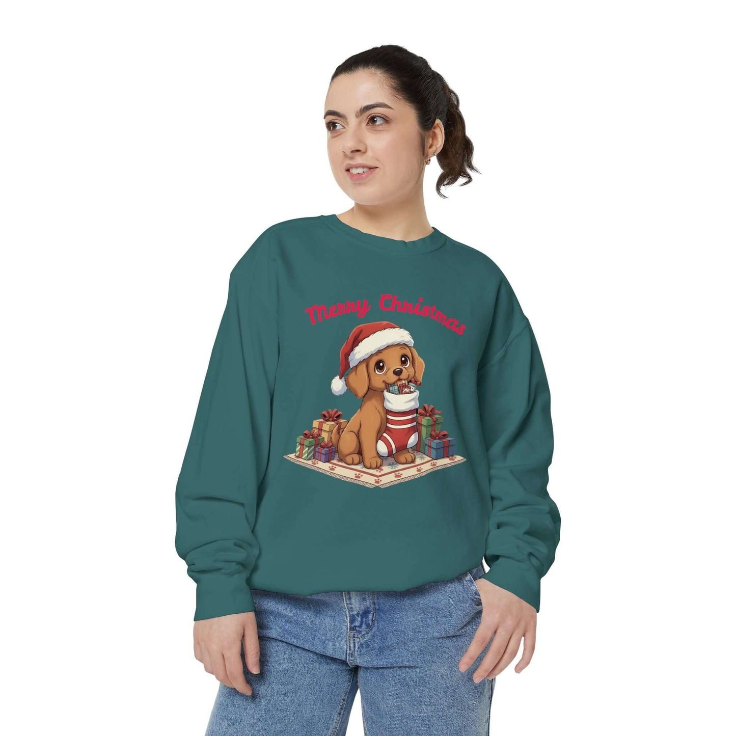 Puppy wait for Christmas presents Unisex Crewneck Sweatshirt style 2