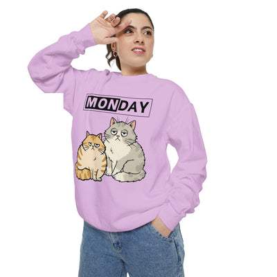 Monday Face Cat Stares Blankly Unisex Crewneck Sweatshirt style 1