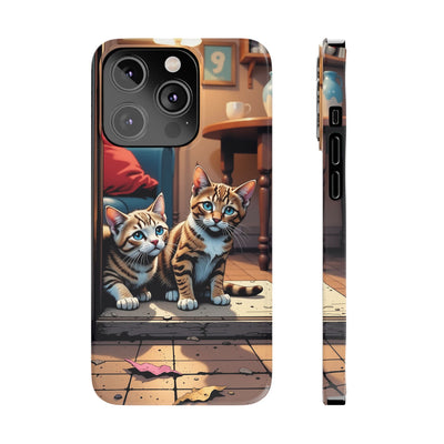 Cute Cats Slim Phone Case comic style 1, Cat Lover Gift, Impact-Resistant iPhone Case, Funny Pet Accessory, Unique Animal Design