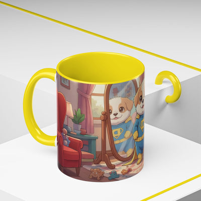 Super Pup Coffee Mug - Cute Puppy in Superhero Costume Accent Mug 11oz