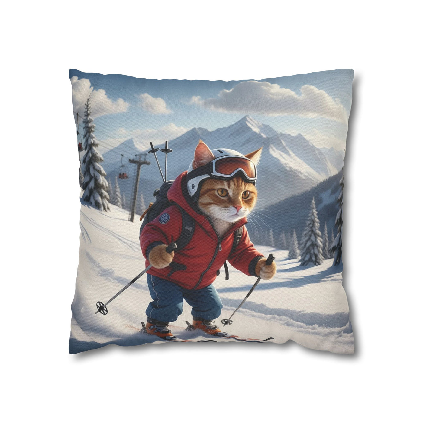 Skiing Cat Pillowcase - Fun & Cozy Decorative Pillowcase