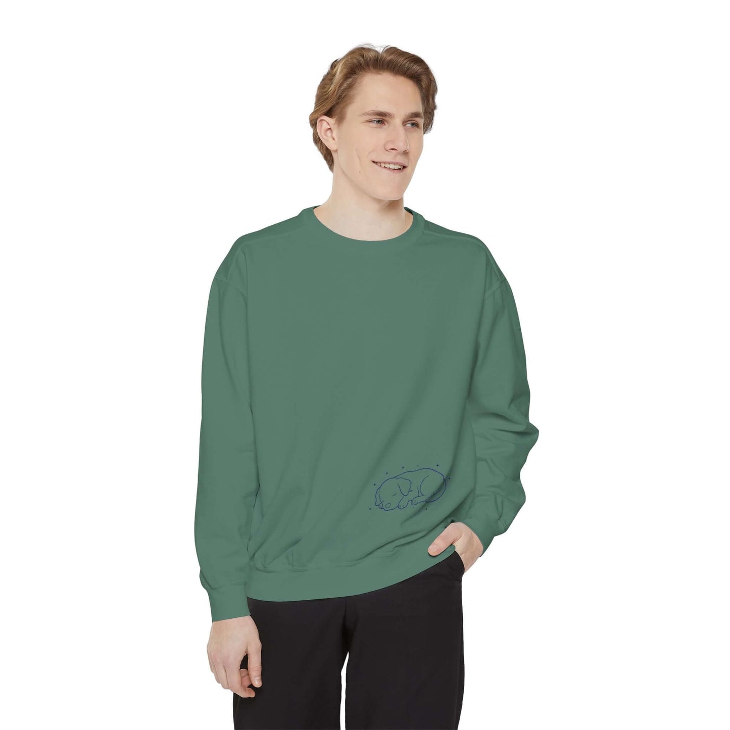 Sleeping dog shadow Cozy Graphic Unisex Crewneck Sweatshirt - Blue