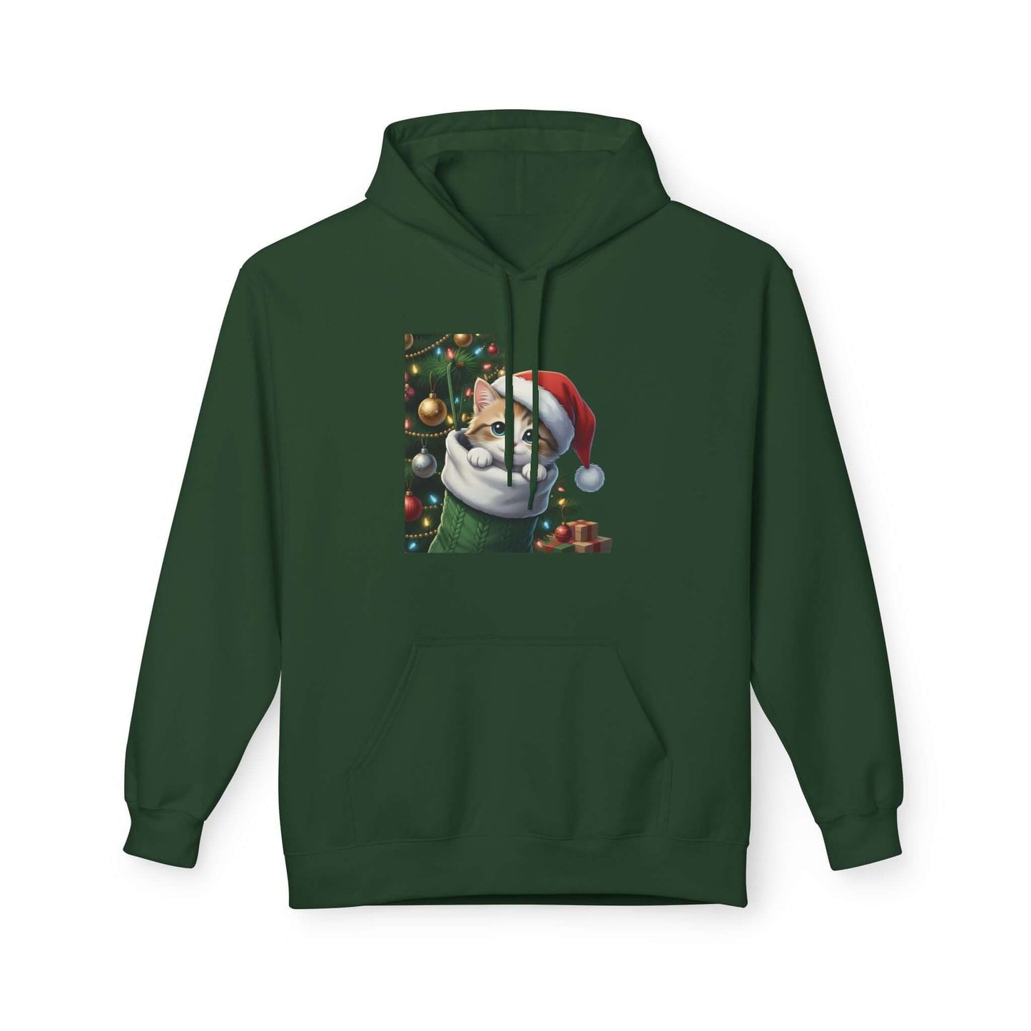 Kitten hiding in Christmas stocking Unisex Fleece Hoodie style 2