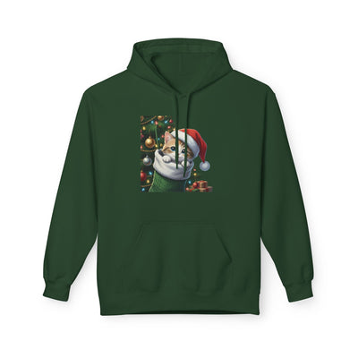 Adorable kitten hiding in Christmas stocking style 2 Cozy Graphic Unisex Midweight Softstyle Fleece Hoodie