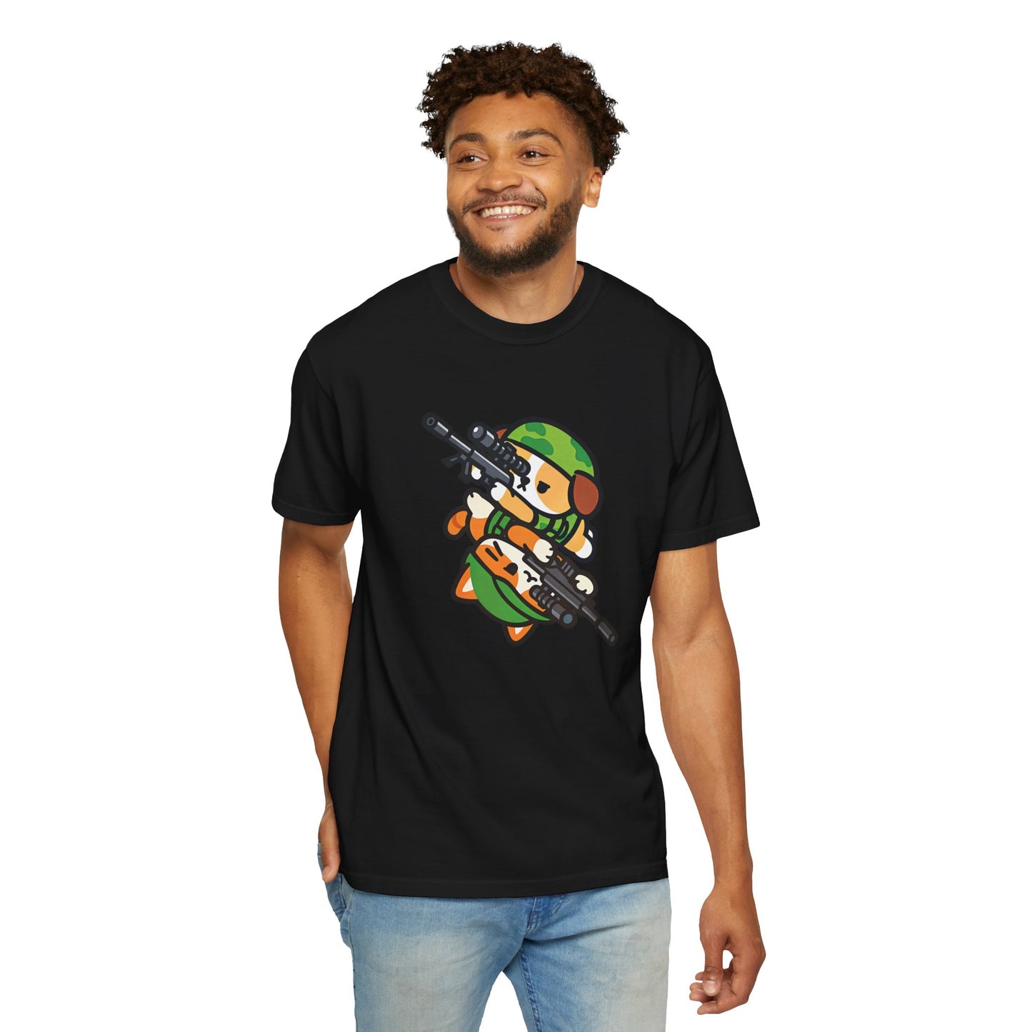 Cute Soldier Sniper Dog & Cat Unisex Graphic T-Shirt
