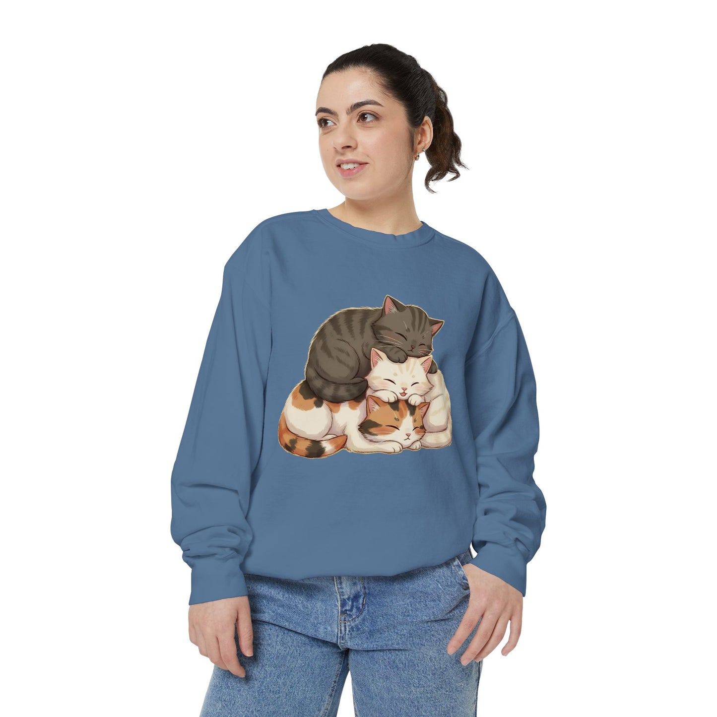 3 Cute Sleeping Cats Cozy Graphic Unisex Crewneck Sweatshirt style 3