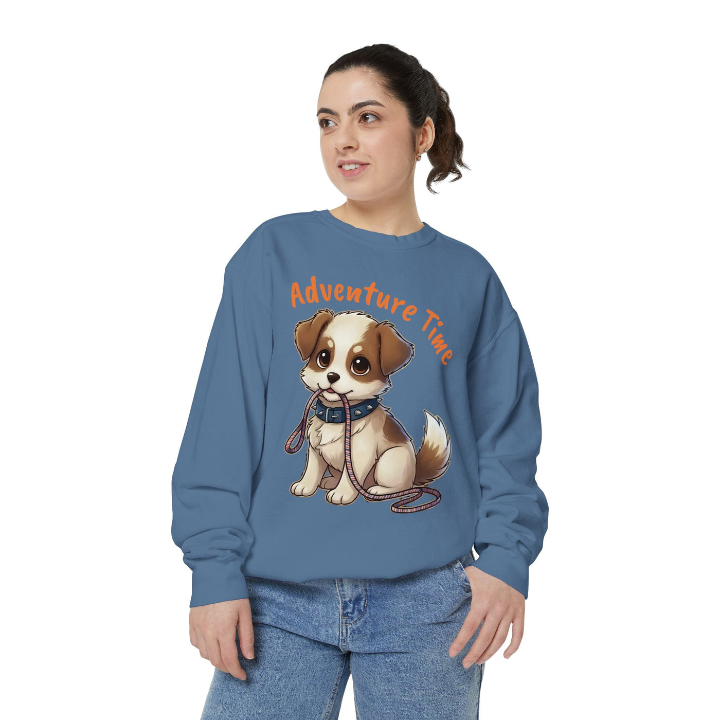 Cute Dog Walk Time style 4 Cozy Graphic Unisex Crewneck Sweatshirt