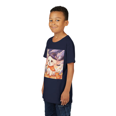 Halloween cute puppy anime style 2 Youth Tee, Short Sleeve T-Shirt, Kids Halloween Apparel, Cute Dog Tee, Fall Outfit for Children