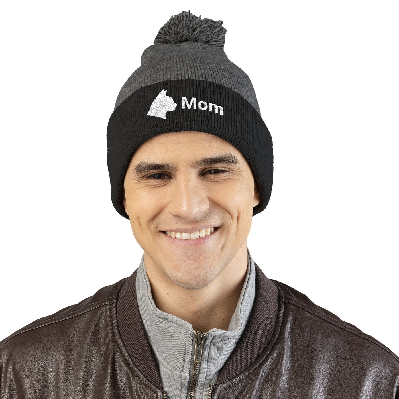 Embroidered Cat Mom Pom-Pom Knit Cap