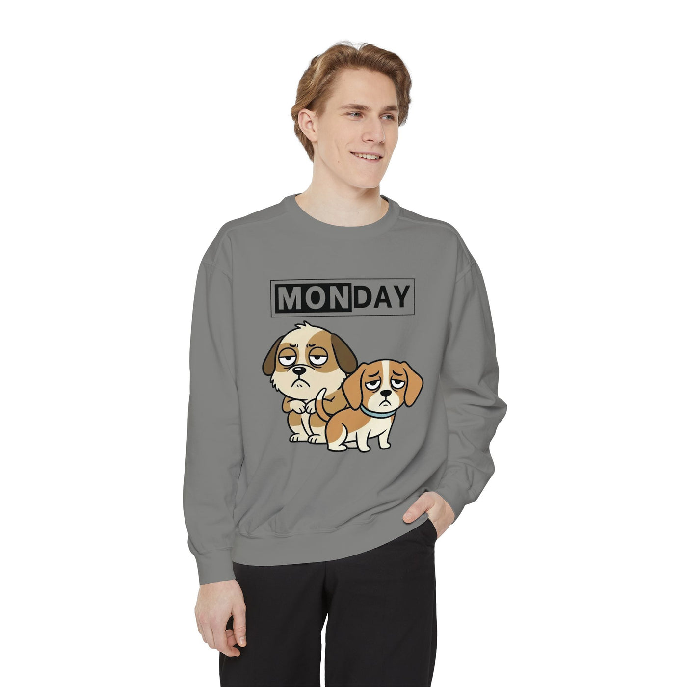 Monday Face Dog Stares Blankly Unisex Crewneck Sweatshirt style 1