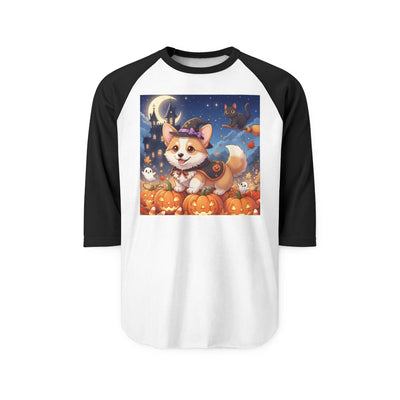 Halloween cute puppy anime style 4 Raglan Shirt, Cute Pet Shirt, Fall Apparel, Unisex Halloween Outfit, Gift for Dog Lovers, Spooky Season Tee
