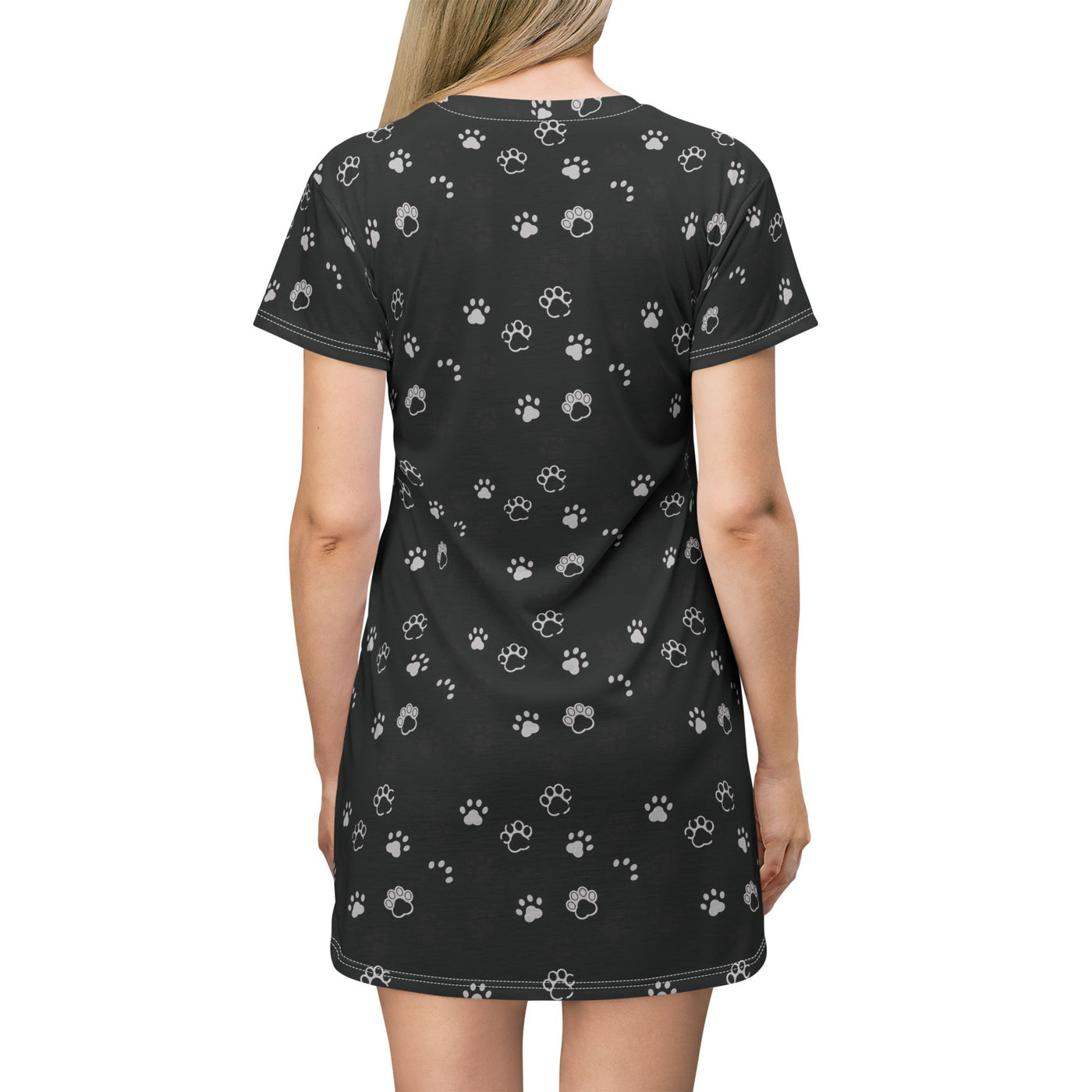 Black Cat Paw Print T-Shirt Dress - Perfect for Pet Lovers