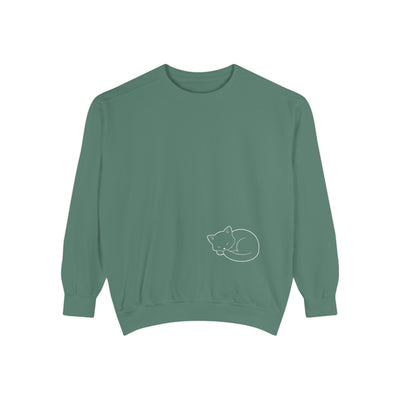 Sleeping cat (White) shadow style 1 Cozy Graphic Unisex Crewneck Sweatshirt