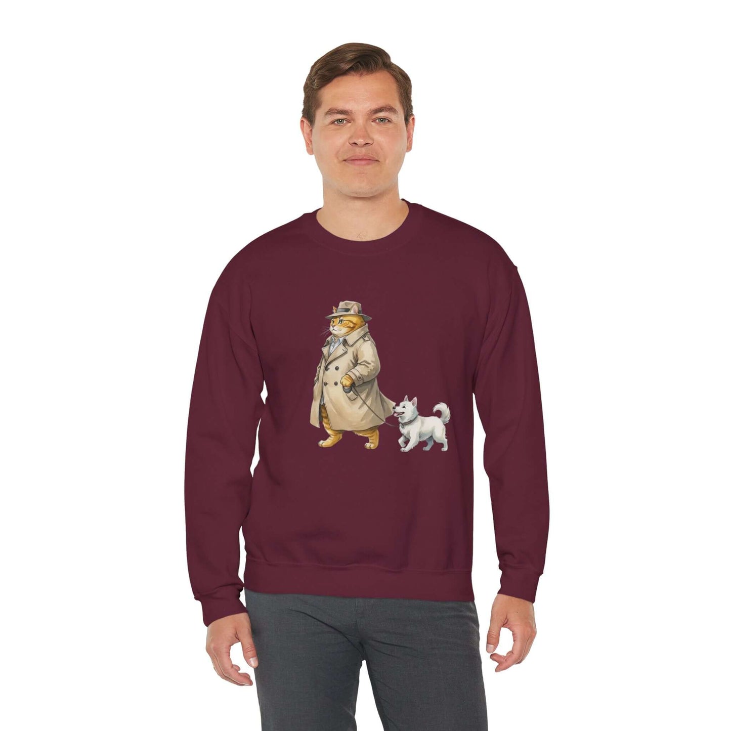 Watercolor Cat & Dog painting unisex Crewneck Sweatshirt style 2
