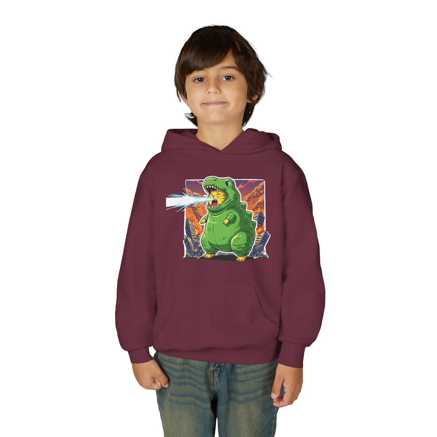 Cat cosplay Godzilla style 3 Unisex Kids Hoodie - Fun & Cozy Heavy Blend Sweatshirt with Cute Design