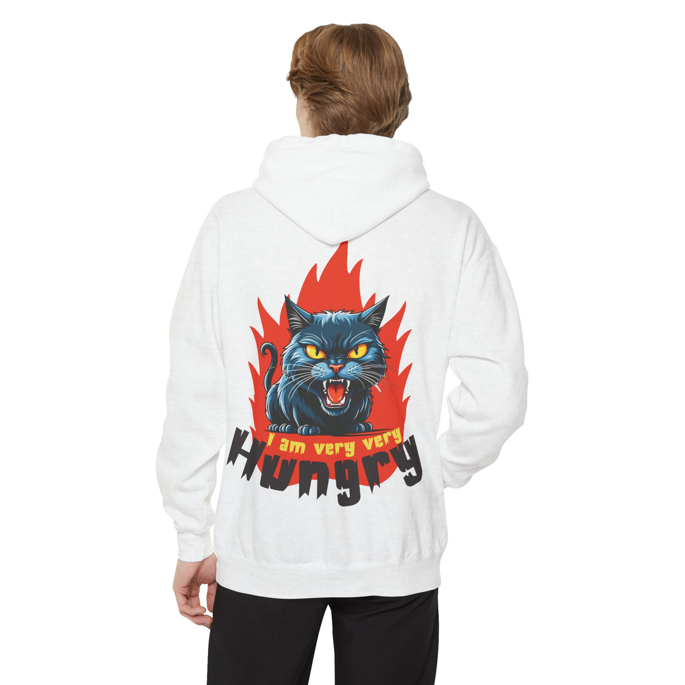 I am very very Hungry - Cartoon Cat Graphic Unisex Pullover Hoodie