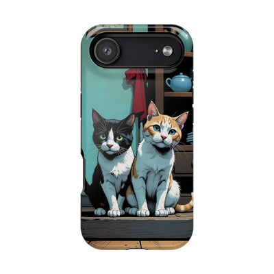 Cute Cats Magnetic Phone Case comic style 3, Cat Lover Gift, Impact-Resistant iPhone Case, Funny Pet Accessory, Unique Animal Design
