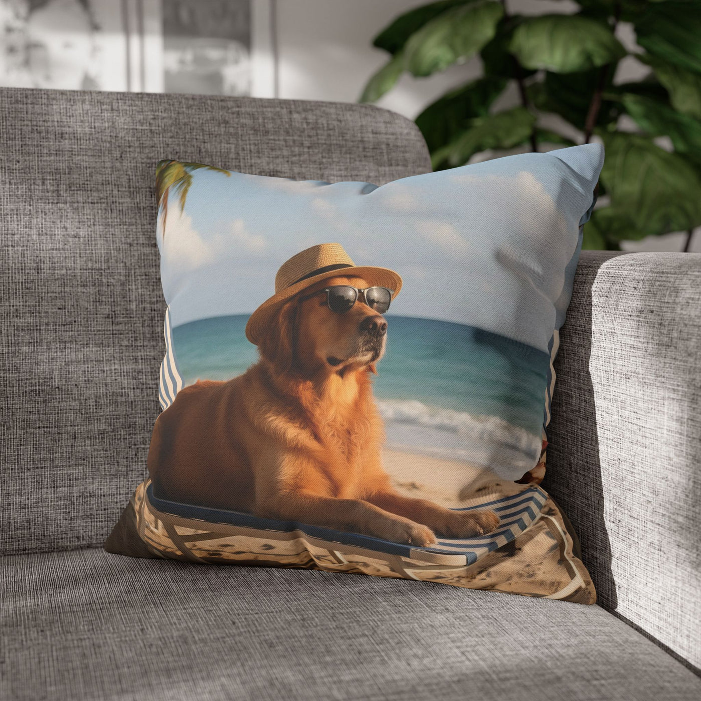 Relaxing Dog Beach Pillowcase - Cozy Spun Polyester Decorative Pillowcase for Dog Lovers