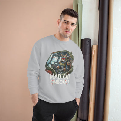 Mad Cat Onboard Graphic style 1 Champion Crewneck Sweatshirt for Gamers & Sci‑Fi Fans