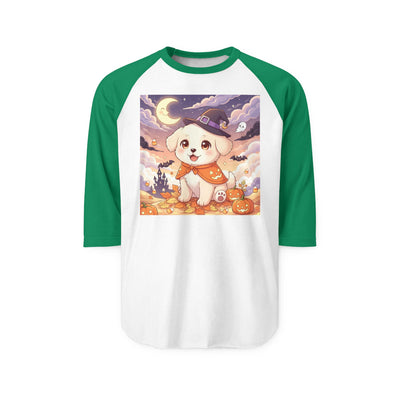 Halloween cute puppy anime style 2 Raglan Shirt, Cute Pet Shirt, Fall Apparel, Unisex Halloween Outfit, Gift for Dog Lovers, Spooky Season Tee