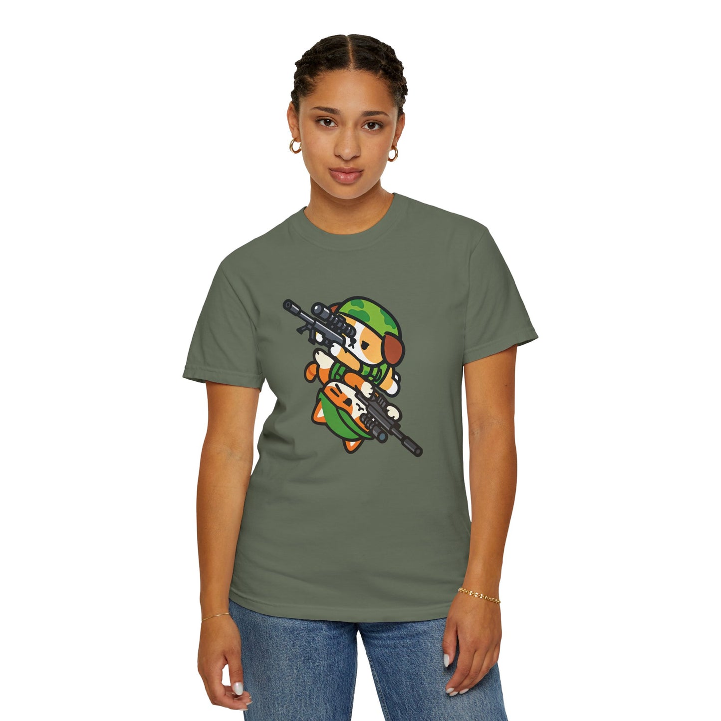 Cute Soldier Sniper Dog & Cat Unisex Graphic T-Shirt