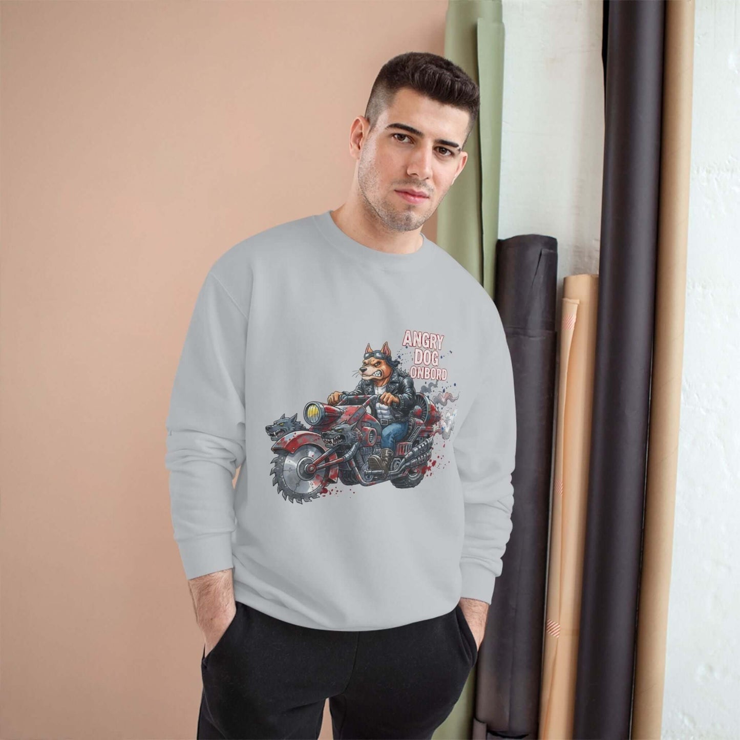 Angry Dog Onboard Graphic Champion Crewneck Sweatshirt style 3