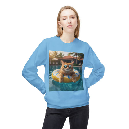 Swimming Pool Vibes Graphic Cat Unisex Crewneck Sweatshirt