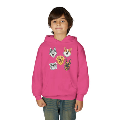 Cute Dog Heads Unisex Youth Hoodie, Fun Pet Lover Sweater, Kids Gift, Animal Lover Apparel, Perfect for Birthdays & Holidays