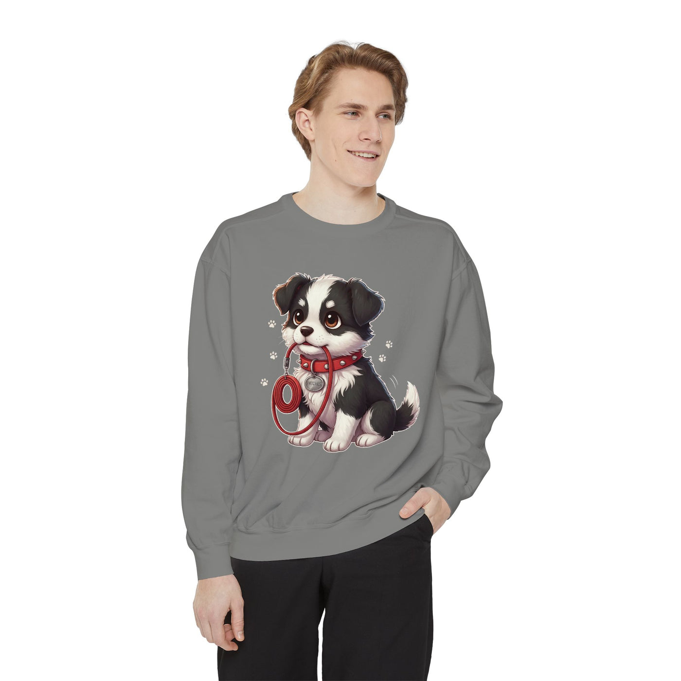 Cute Dog Walk Time style 1 Cozy Graphic Unisex Crewneck Sweatshirt